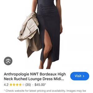 Anthropologie Black Ruched High-Slit Dress NWOT